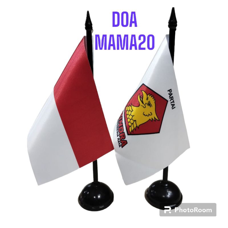 

tiang kayu meja set sama bendera merah putih dan GERINDRA