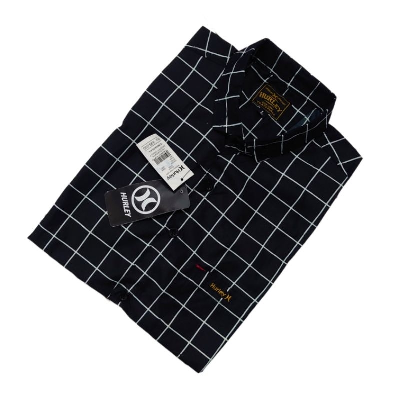 HEM TARTAN KOTAK KOTAK PRIA KEMEJA MOTIF KOTAK KOTAK LENGAN PENDEK