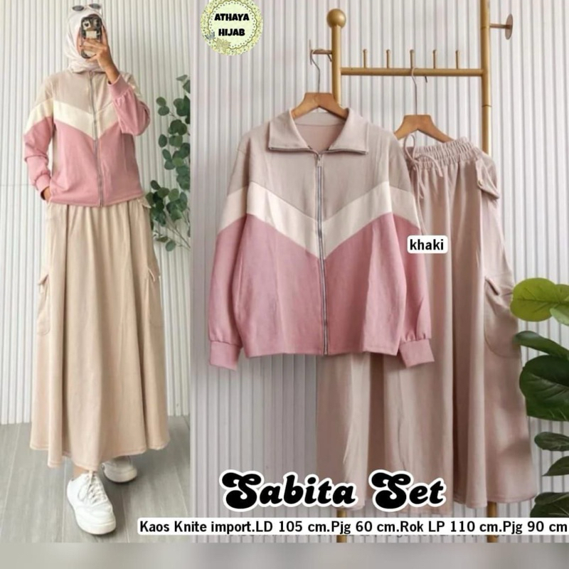 SABITA SET ROK JACKET MOTIF TWOTONE FULL KAOS KNIT 1001