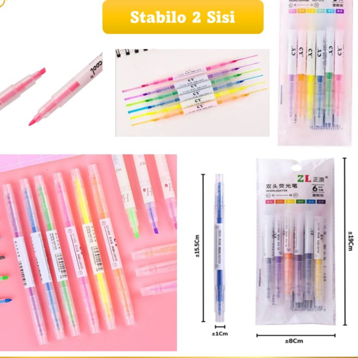 

Stabilo Highlighter warna warni dua sisi 1 set isi 6 pcs