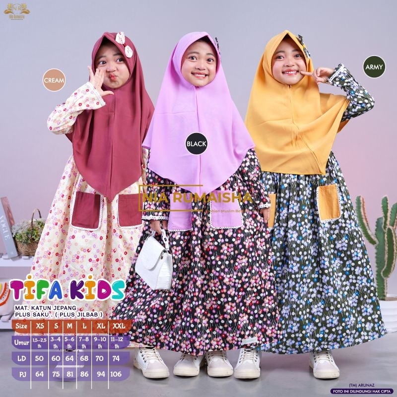 One Set Anak Katun Jepang Plus Jilbab || Tifa Kids By Nia Rumaisha