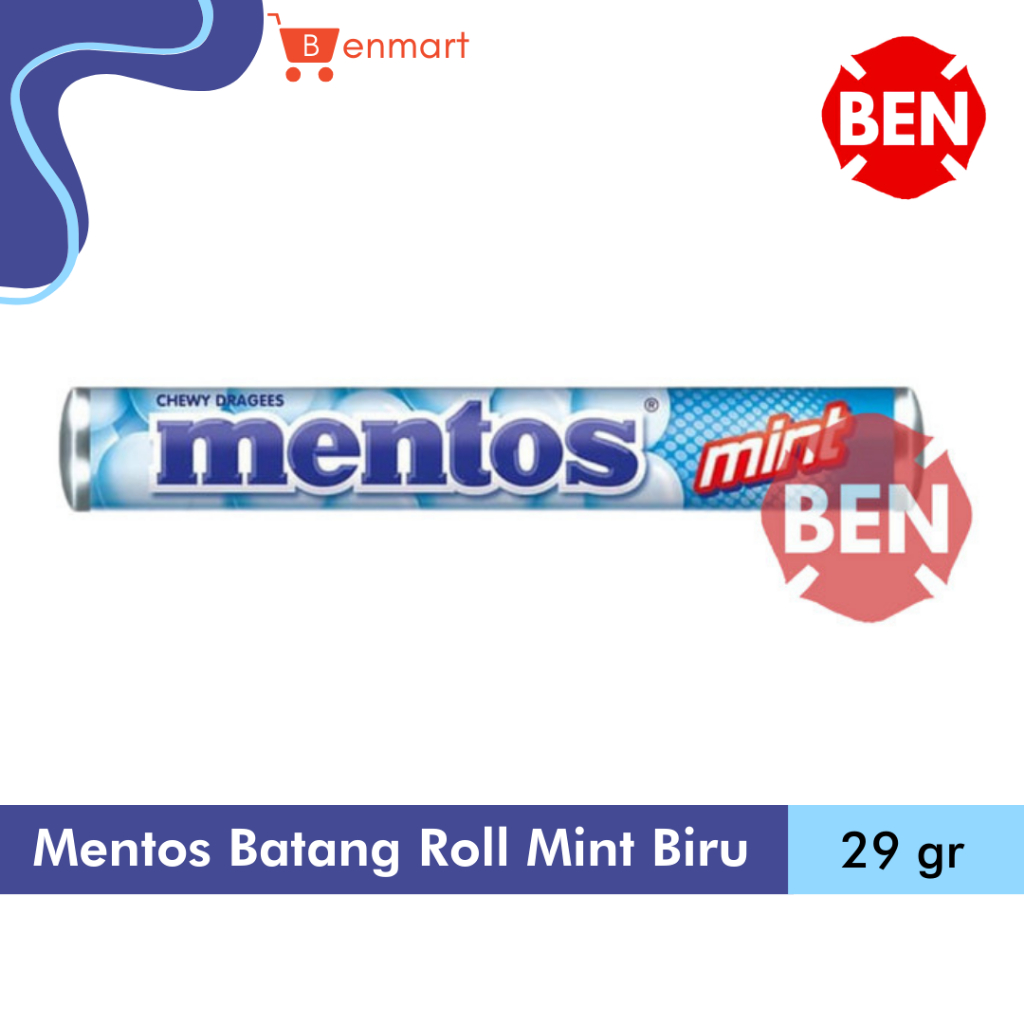 

Mentos Batang Roll Mint Biru - Pak Dus Grosir Chewy Karet 29g 29gr