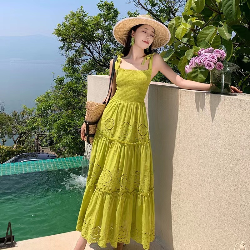 READY STOCK SAF - TIFANNY lime green midi dress woman premium / korean summer dress / beachwear bali