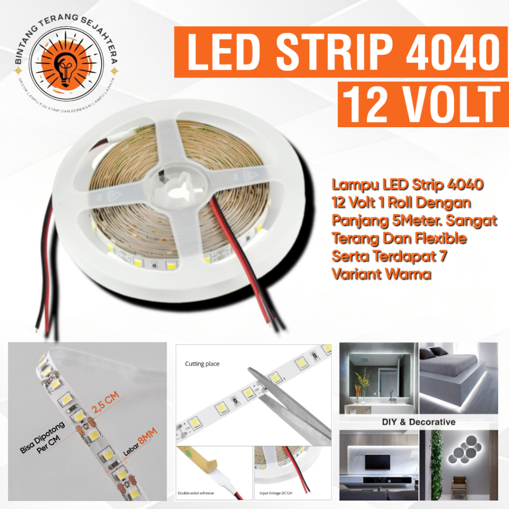 ★BTS★ LAMPU LED STRIP 4040 12 VOLT HIGH QUALITY / LAMPU DEKORASI / LAMPU STRIP DC 12VOLT