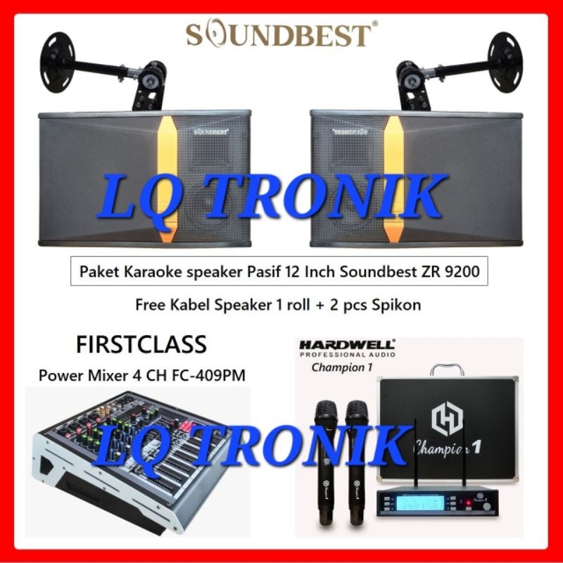 PAKET SOUND SYSTEM KARAOKE KOMPLIT RUMAHAN SPEAKER 12 INCH SOUNDBEST ZR 9200,POWER MIXER 4 CH, MIC W