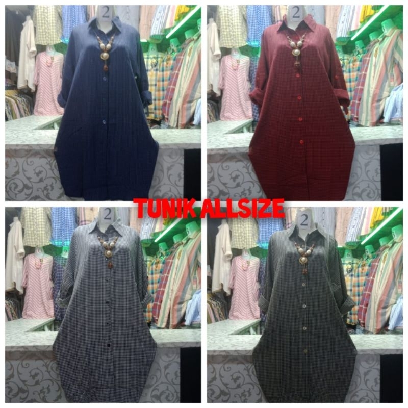 Tunik wanita //Tunik motif kotak  bahan katun premium