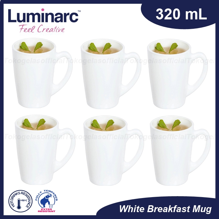 1 SET 6 PCS Luminarc Coffee Mug/Luminarc White Breakfast Mug/Luminarc White Coffee Mug/Luminarc Mug