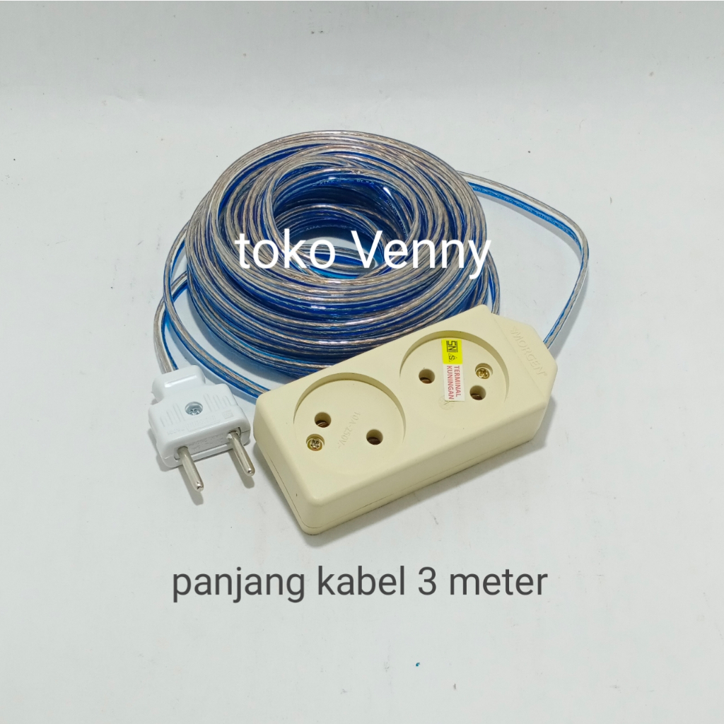 Stop Kontak 2 Lubang/3 Lubang +Kabel 3 Meter 5 Meter 10 Meter 15 Meter Siap Pakai