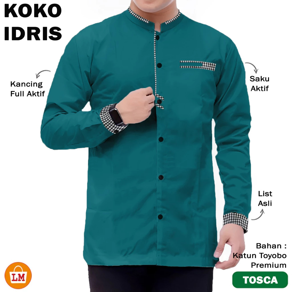IDRUS - BAJU KOKO KEMEJA KURTA PRIA LAKI LAKI MUSLIM DEWASA BAPAK BAPAK S M L XL XXL 3XL KATUN TOYOB
