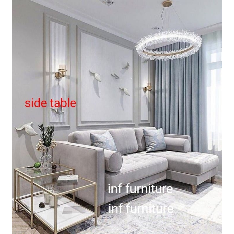 sofa L keluarga sofa ruang tv tipe L sofa ruang keluarga mewah set side table marmer mewah