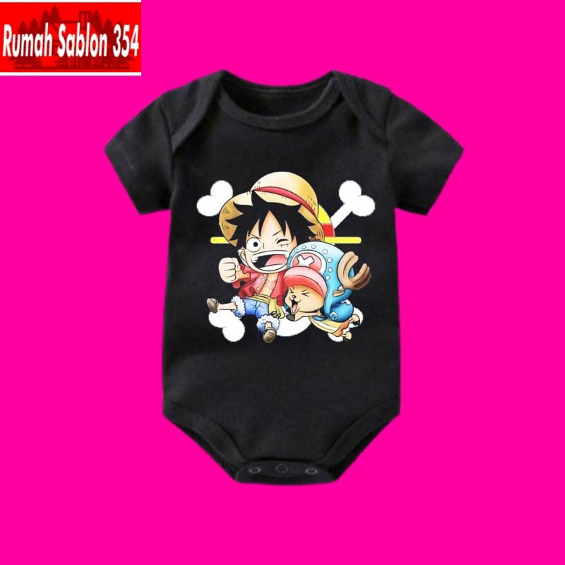 Kaos baju bayi jumper baby kids pendek Anime ONE PIECE Monkey D Luffy Chopper logo tulisan usia 0 1 