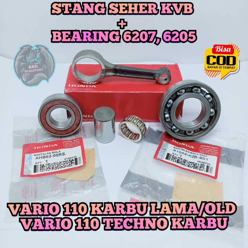 PAKET STANG SEHER KVB + BEARING 6207, 6205 ASLI ORIGINAL Motor HONDA VARIO 110 KARBU LAMA / OLD , VA