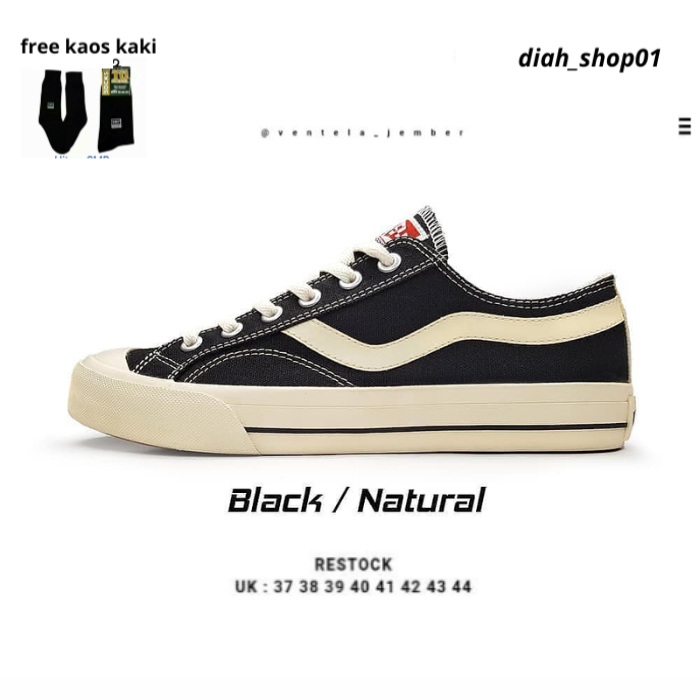 Gratis Ongkir -Ventela Black Natural Sneakers Pria Wanita Anti Slip Sepatu Kasual Hig Low Ventela Al