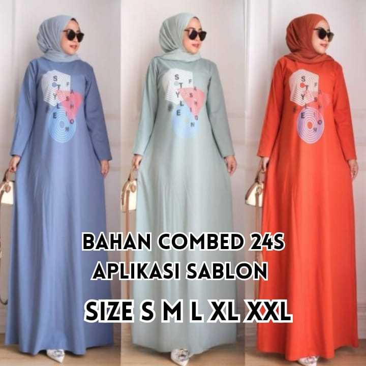 Gamis Kaos Jumbo Premium Donini Dress BO Bahan Kaos Katun Combed 24s Aplikasi Sablon Size S M L XL X