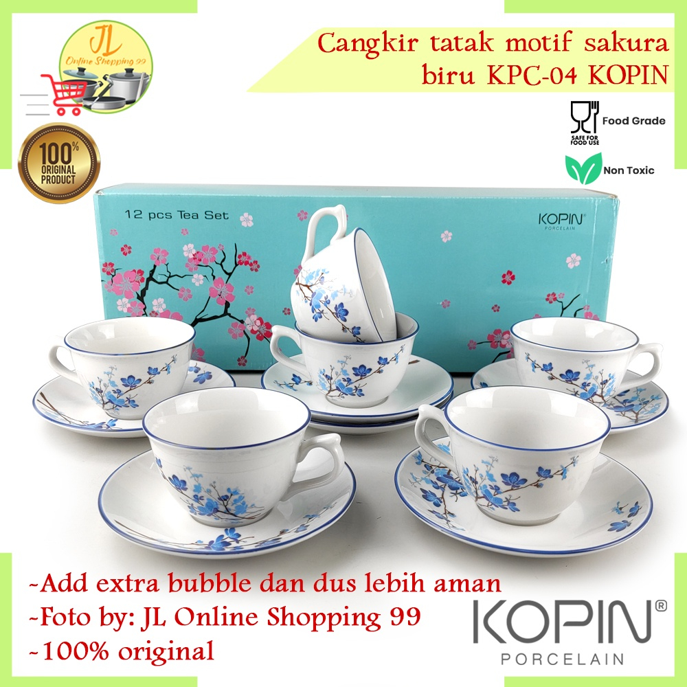 Cangkir set 6 pasang motif sakura biru 220ml KOPIN KPC-04 /  tea set coffee set