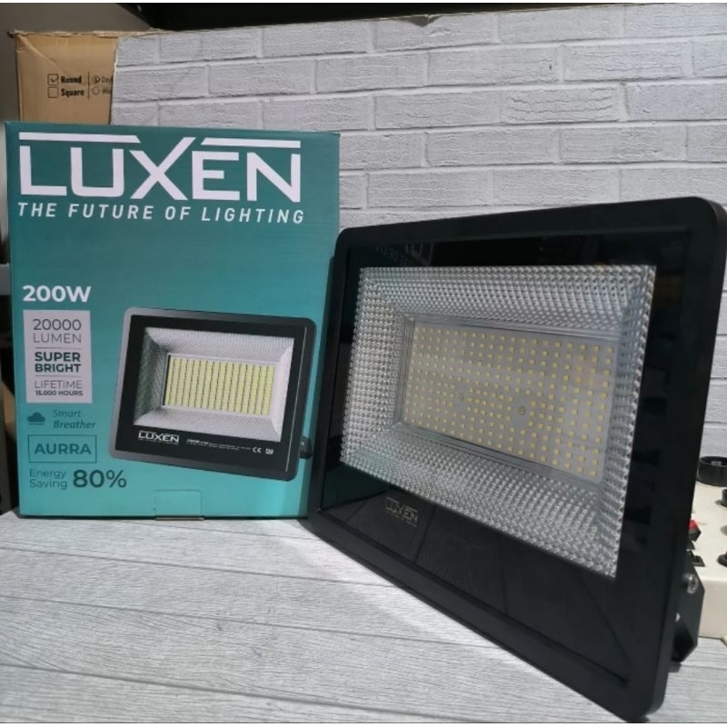 LAMPU SOROT LUXEN AURRA LED FLOOD LIGHT 200 WATT CAHAYA PUTIH GARANSI 1 TAHUN