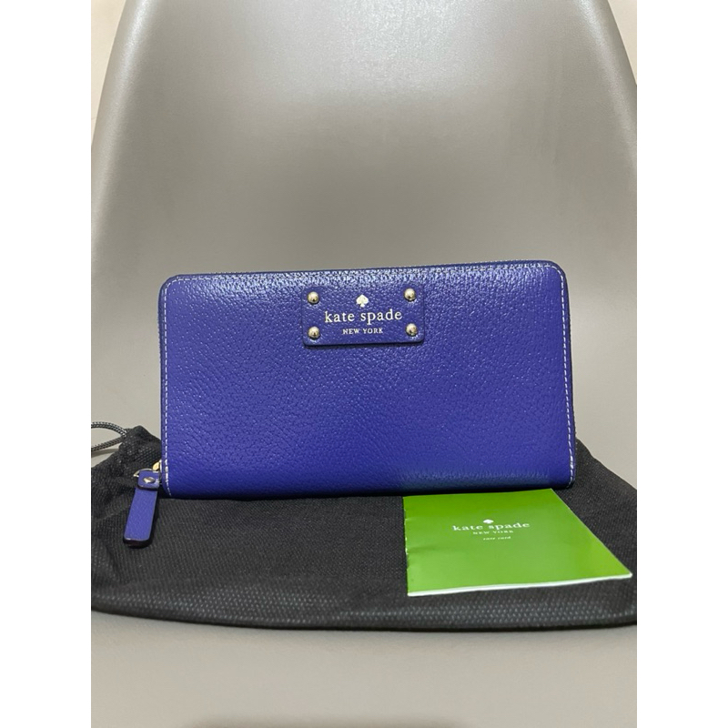 Preloved dompet kate spade long wallet royal blue leather very good condition