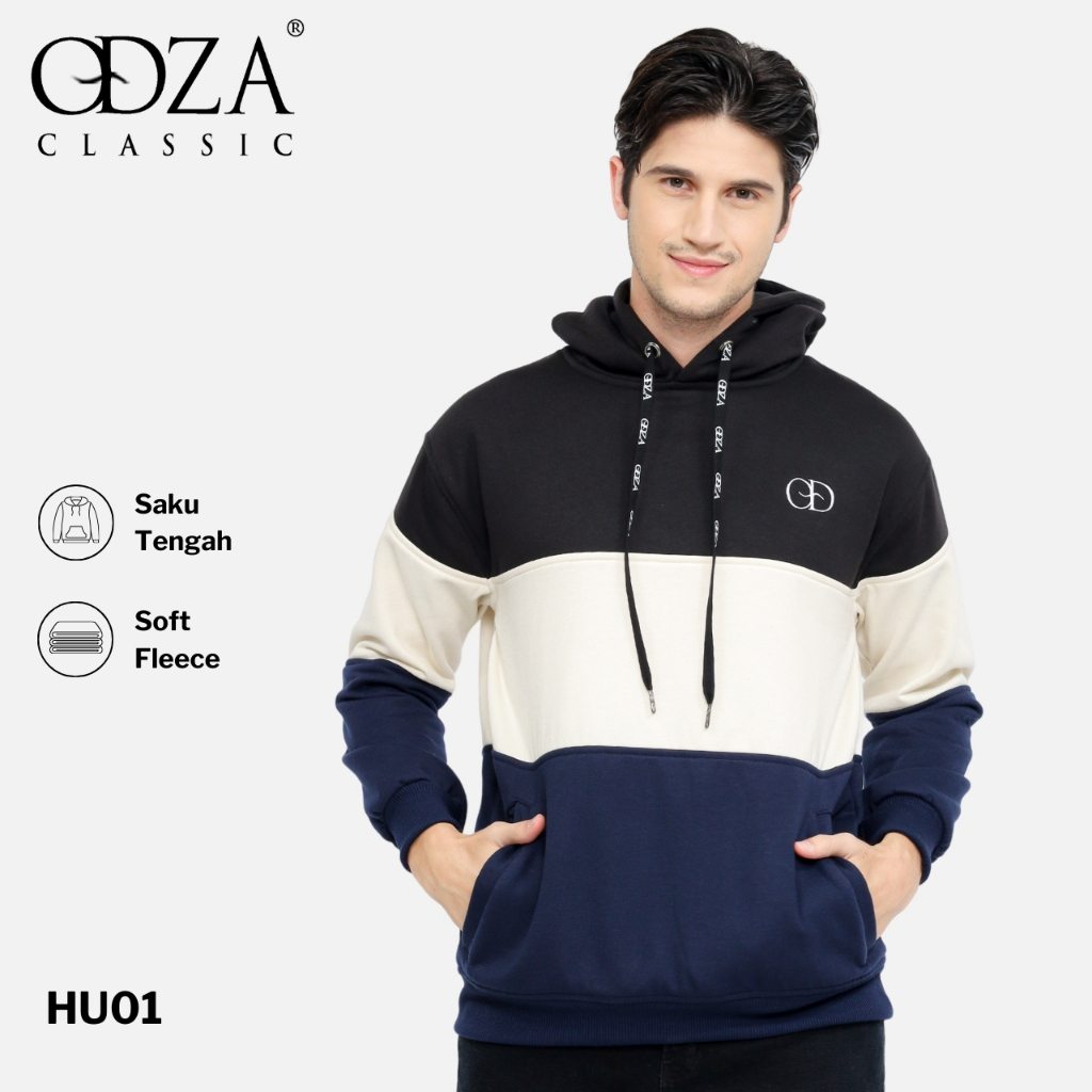 Odza Jaket Sweater Hoodie Luaran Pria Wanita Fleece Premium Tebal 3 Warna Tricolor