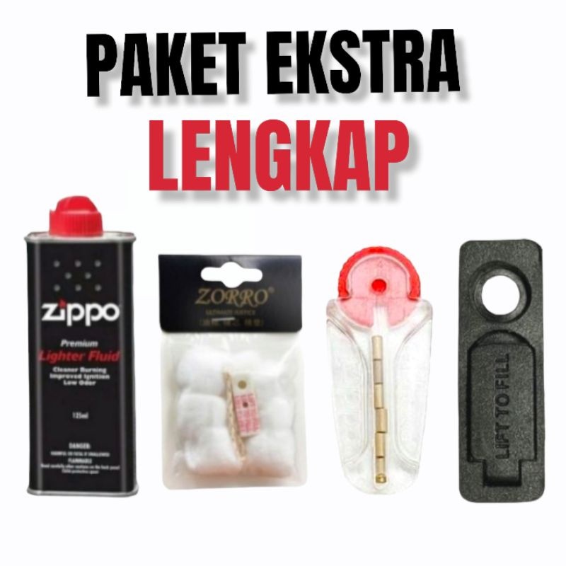 Korek Api Vintage PAKET KOMPLIT - MINYAK ZIPPO 125ML + KAPAS ZORRO + RUBBER FELT ZIPPO + BATU SUMBU 