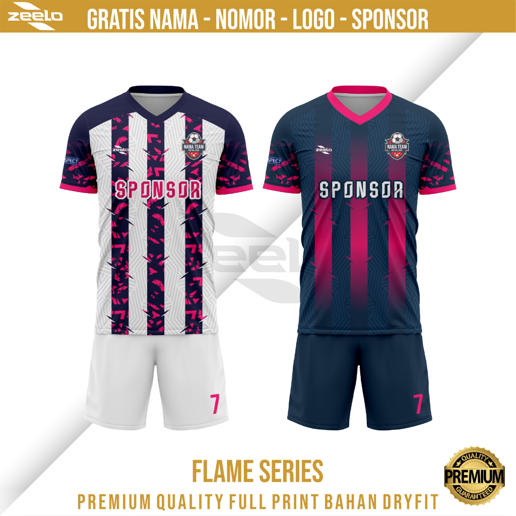 Jersey Futsal Sepak Bola Flame Full Print Dewasa & Anak Gratis Nama, Nomor, Logo & Sponsor