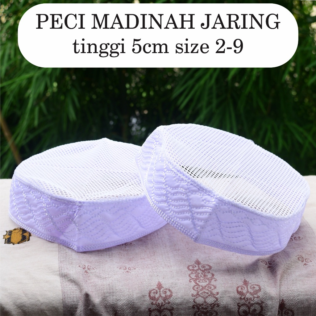 Peci Madinah Jaring TInggi 5 cm / Peci Haji /Peci Putih / Kopiah Haji / Songkok Putih / Kopyah Putih