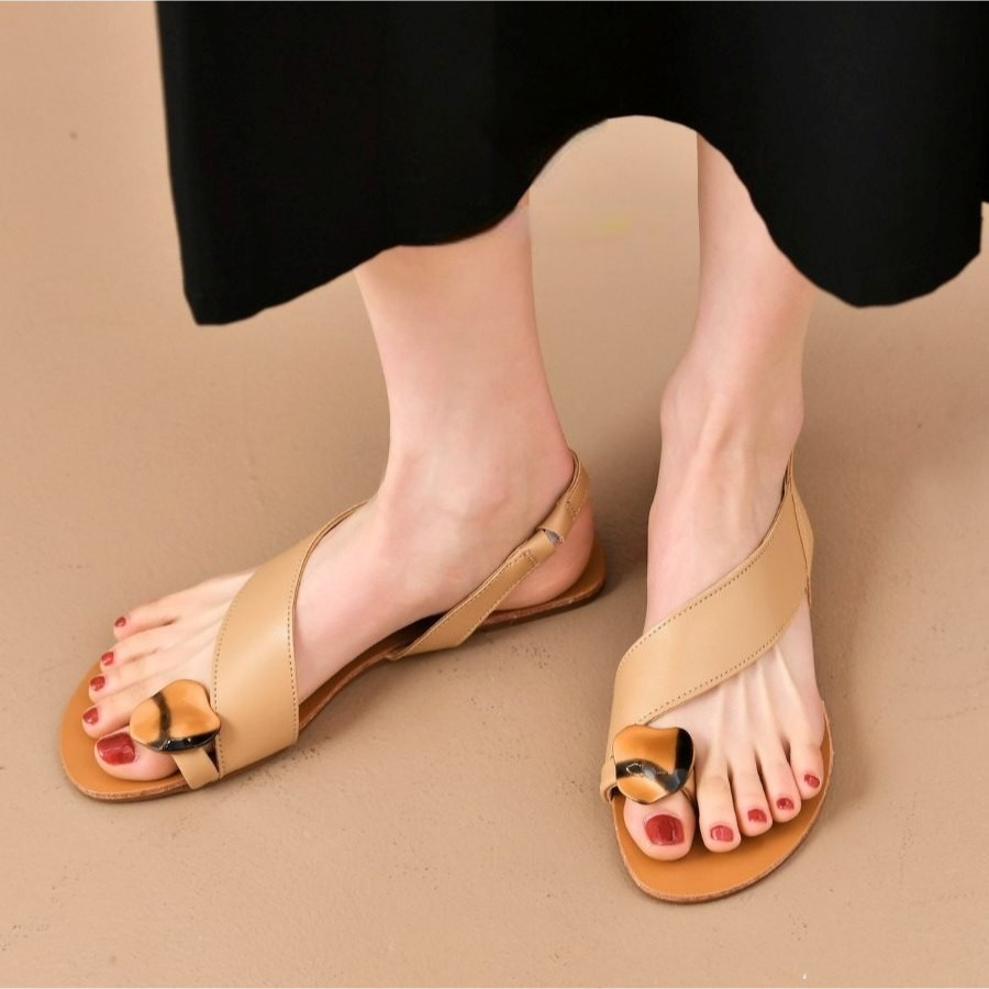 0736 Flat Shoes Wanita Import Sandal Vintage Kekinian Korea Sandal Flatslip Murah KY0736