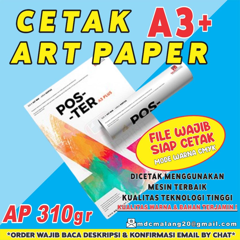 

CETAK ARTPAPER 310gr 1 MUKA A3+ FULL COLOR