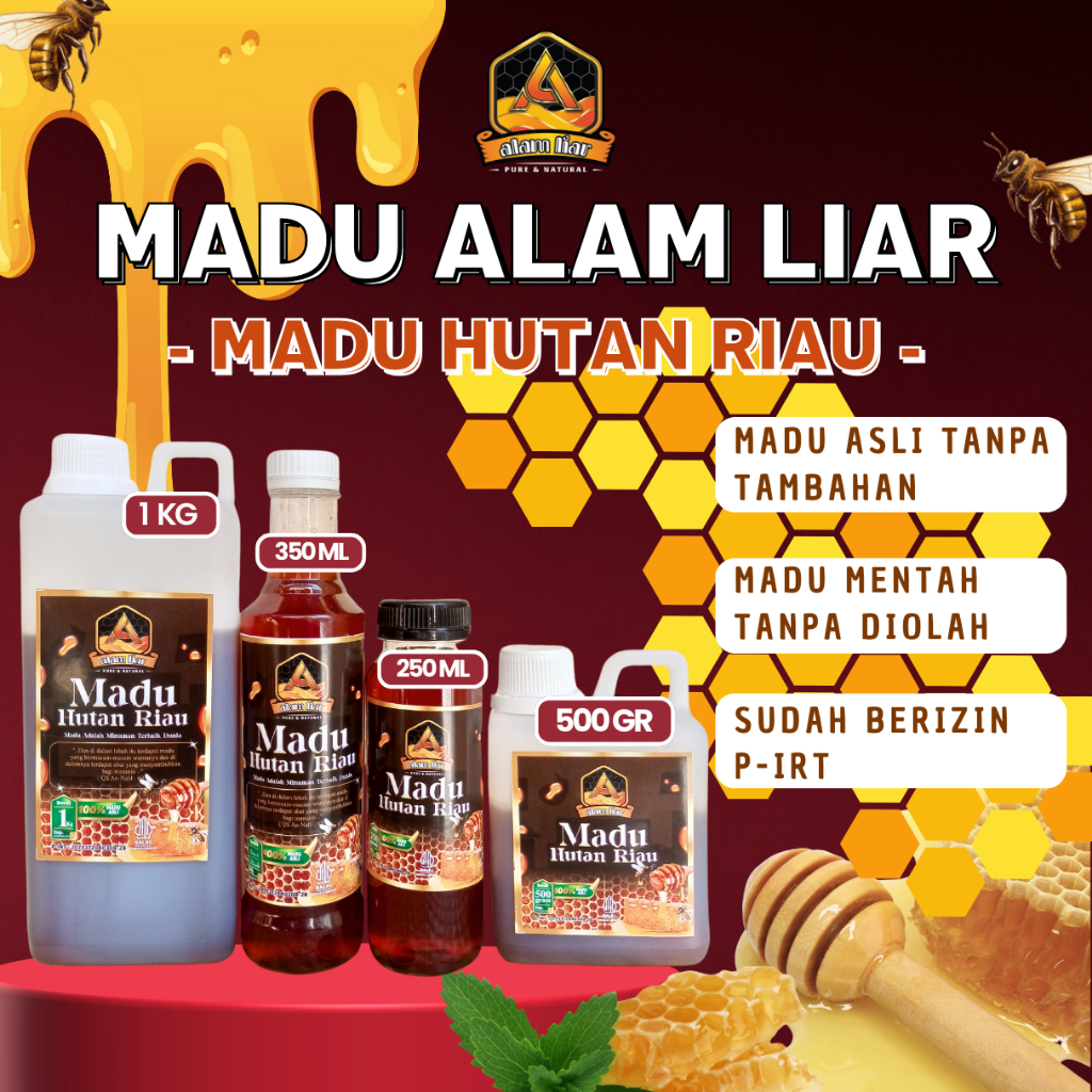 

Madu Hutan Riau Madu Alam Liar 1 kg, 500 gr, 350 ml, 250 ml