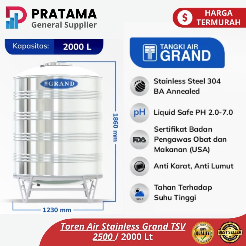Tangki Toren Air Stainless Grand TSV 2500 Tandon air Garansi pabrik | surabaya