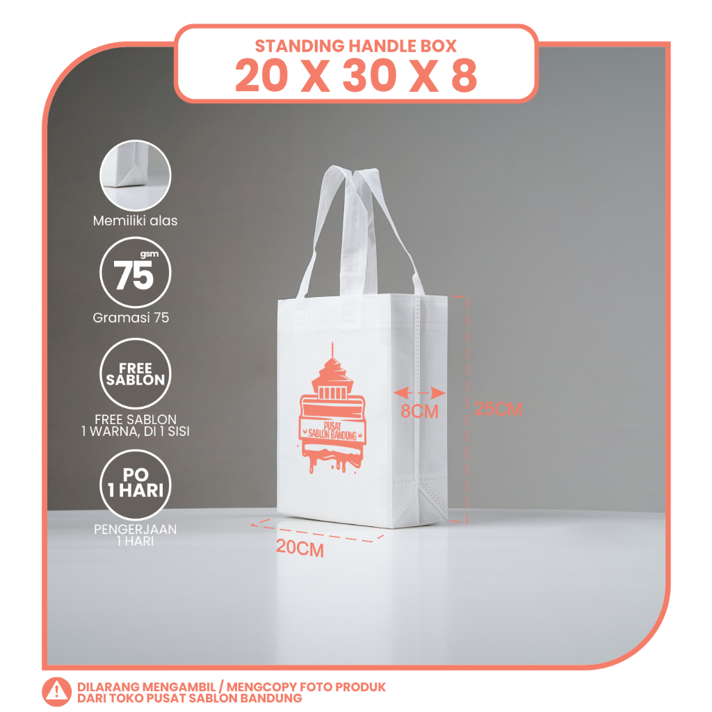 

TAS SPUNBOND LIPAT BOX 20X30 (SABLON COSTOM) UNTUK TAS SOUVENIR, SYUKURAN, MENGENANG, PROMOSI, BANSOS, CLOTHING, LEMBAGA DLL