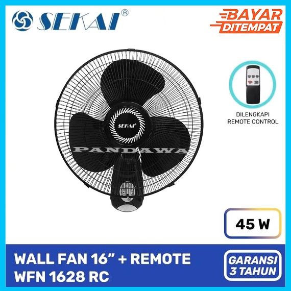 SEKAI Kipas Angin Dinding Remote / Wall Fan 16 Inch - WFN 1628 - HITAM