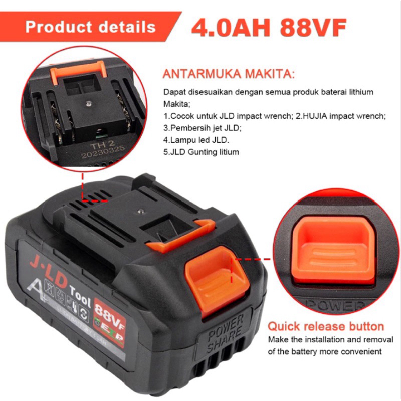 Fast_Buying Baterai 88V - Baterai Jld 88V - Baterai Impact -Batrei 88V Jld Tools Impact Jld Ryu