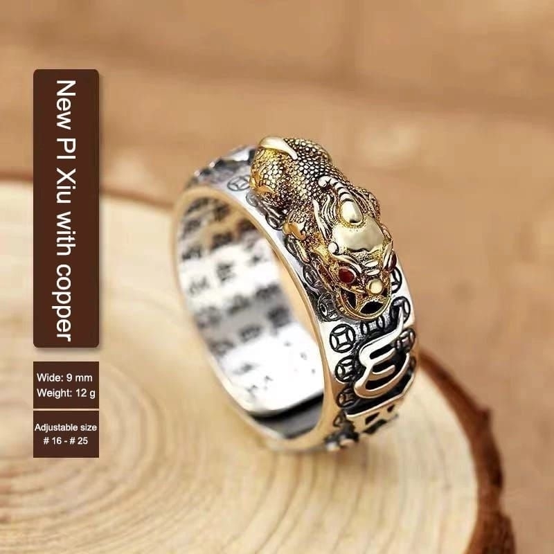 Cincin Keberuntungan Pixiu Cincin Pria Adjustable Terbuka