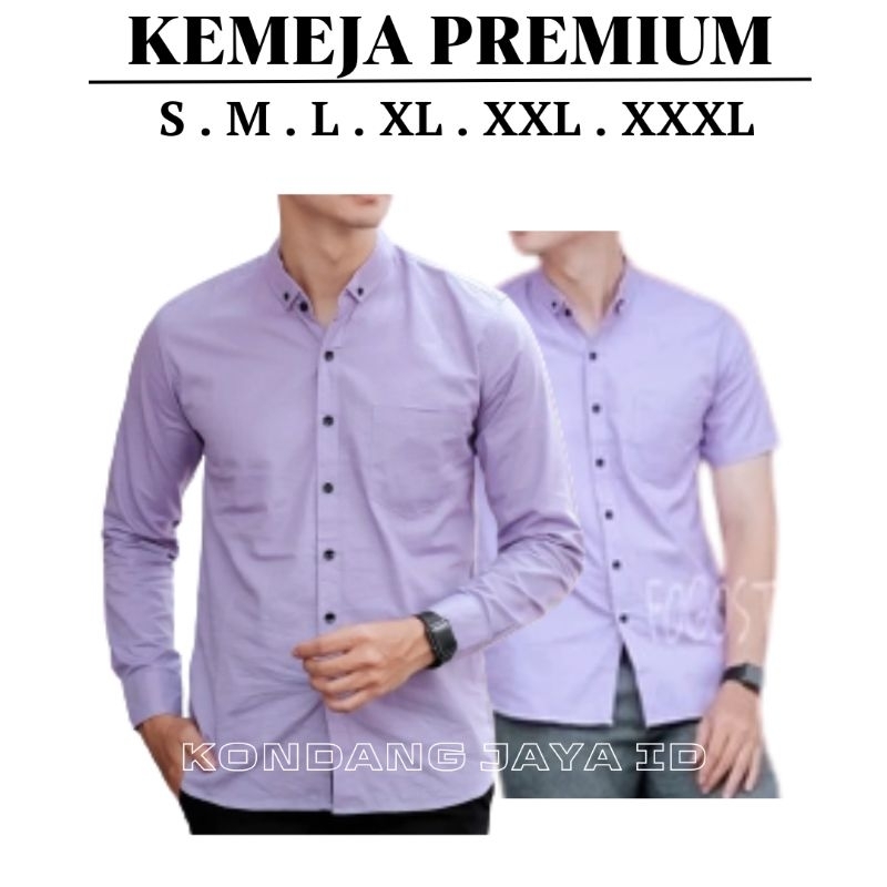 Kemeja Pria Polos Lilac Lengan Panjang Pendek Hem Cowok Kain Katun Slimfit Halus Berkualitas