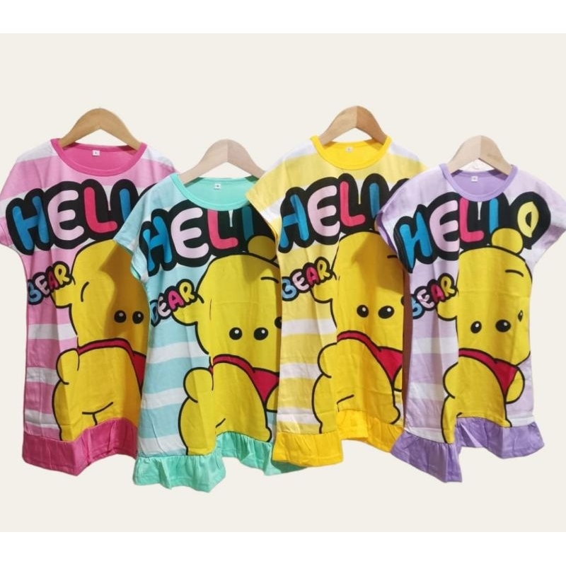 BAJU TIDUR POOH DASTER ANAK PEREMPUAN DEDINA SML XL-3L