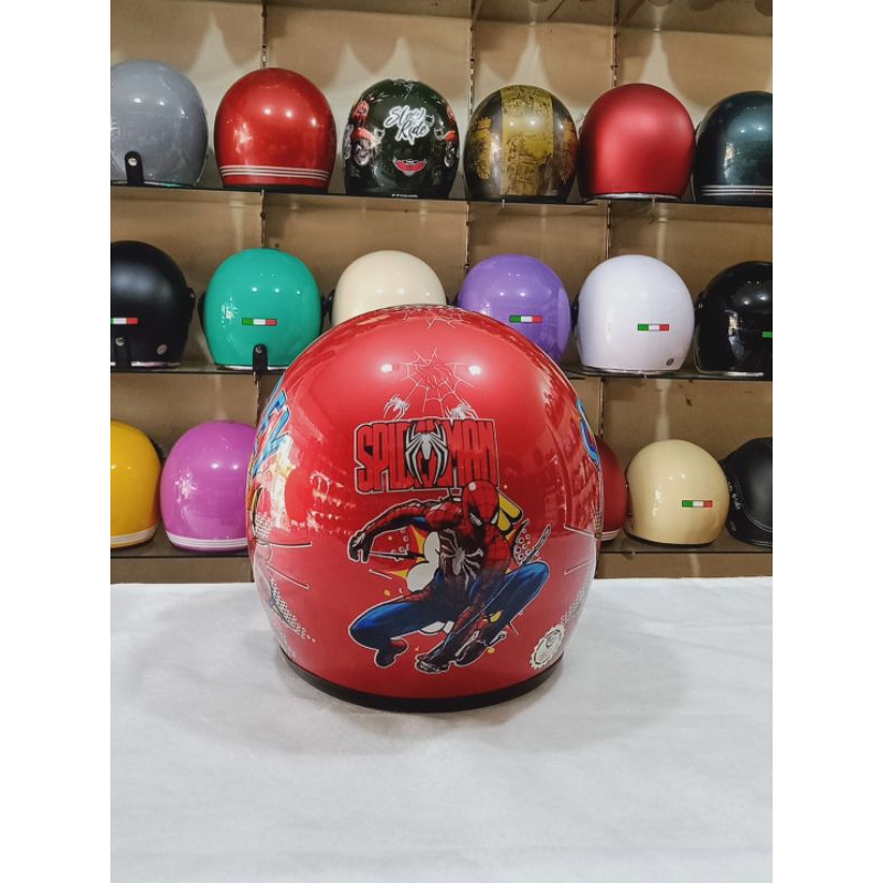 Aizo Helm Bogo Anak Spiderman Merah Maroon Glosy Berlabel SNI COD Free Packing Kardus & Bubble Wraps