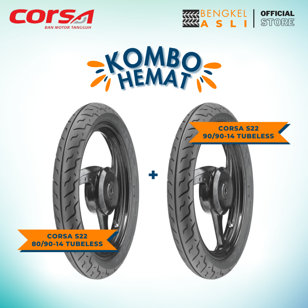 (KOMBO HEMAT 2 BAN TUBELESS) Ban Motor CORSA S22 Ring 14 80/90-14 + Ban Motor CORSA S22 Ring 14 90/9
