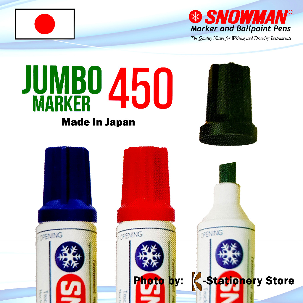 

Spidol Permanent Snowman Original Jumbo Marker 450 ( Hitam / Biru / Merah ) – Made in Japan