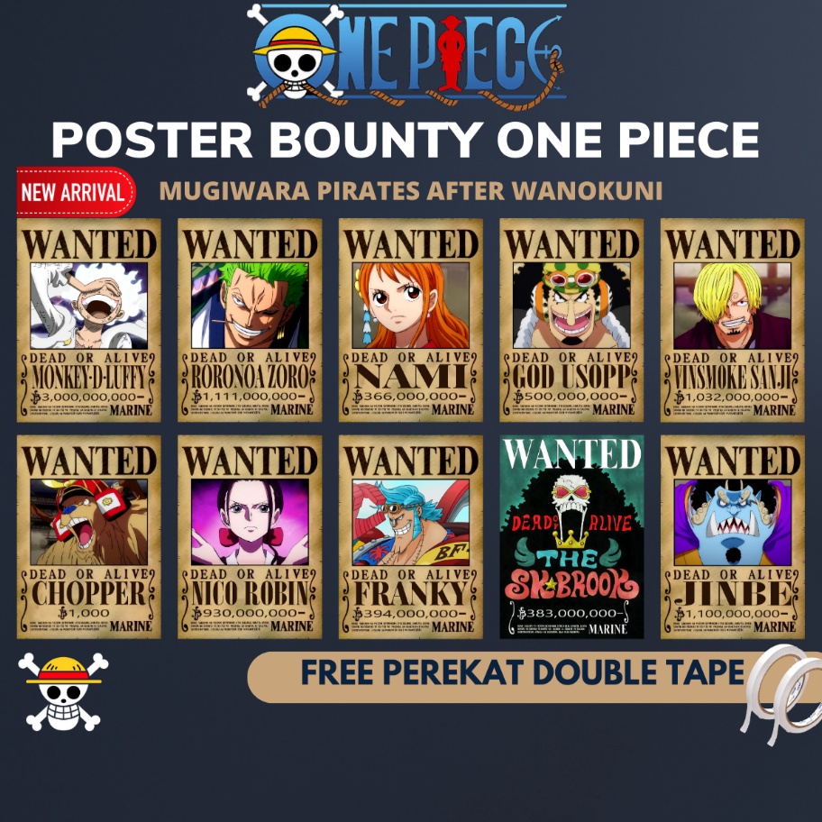 C6369 Poster Bounty One Piece Terbaru 1 set kru Komplit Mugiwara Ukuran A4  Dekorasi dinding  Poster