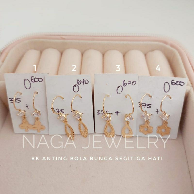 ANTING VANCY BOLA BUNGA SEGITIGA HATI EMAS KADAR 375