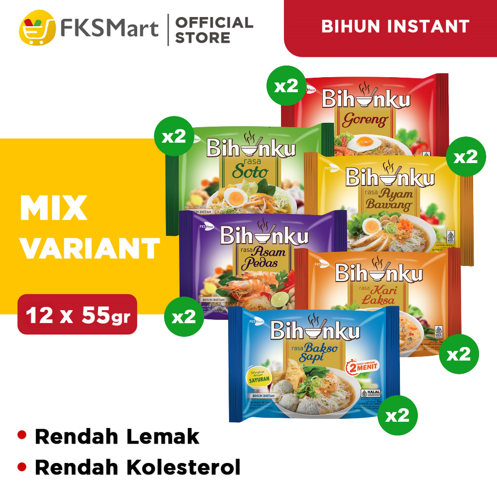 

Bihunku Mix Variant Rasa Paket Isi 12 | Instant Vermicelli Rice Noodle - OBOR FOOD