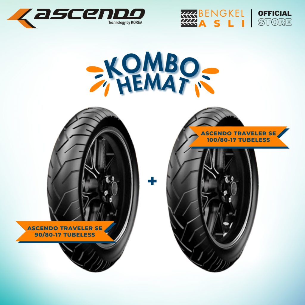(KOMBO HEMAT 2 BAN TUBELESS) Ban Motor ASCENDO TRAVELER SE Ring 17 90/80-17 + Ban Motor ASCENDO TRAV