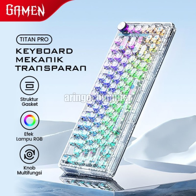 Gamen Titan Pro Mechanical Keyboard 75% Transparan RGB Hot Swappable 81 Tombol