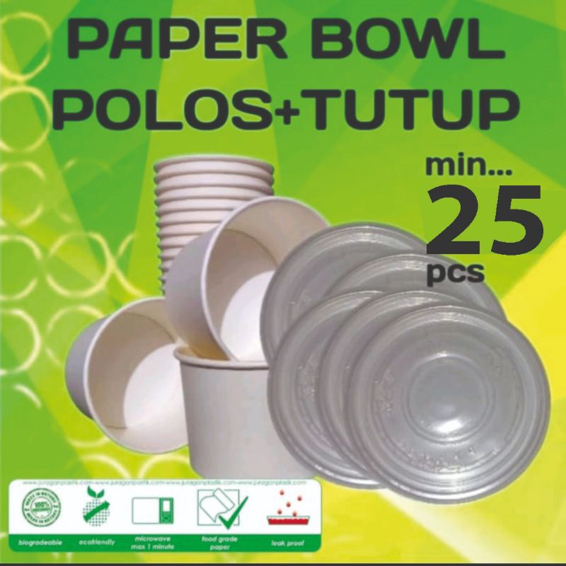 Paper Cup Bowl Polos Putih Plus Tutup  isi 25 pcs Mangkok Kertas Mie Ayam Tahan Panas 8 oz 10 oz 12 
