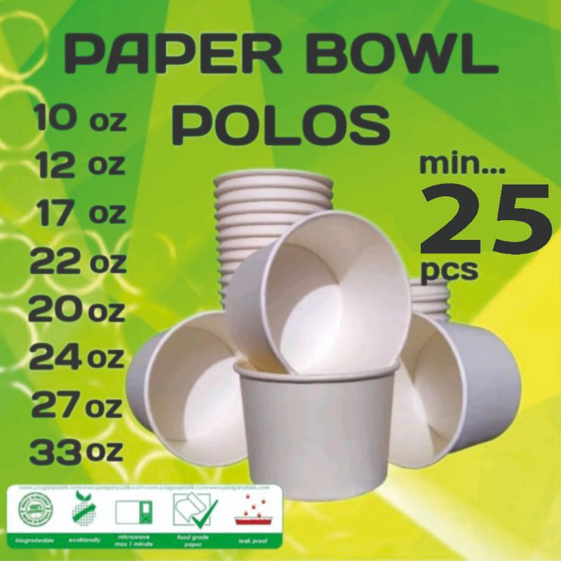 Paper Bowl Polos Tanpa Tutup Isi  25 Pcs Mangkok Bakso Kertas Tahan Panas