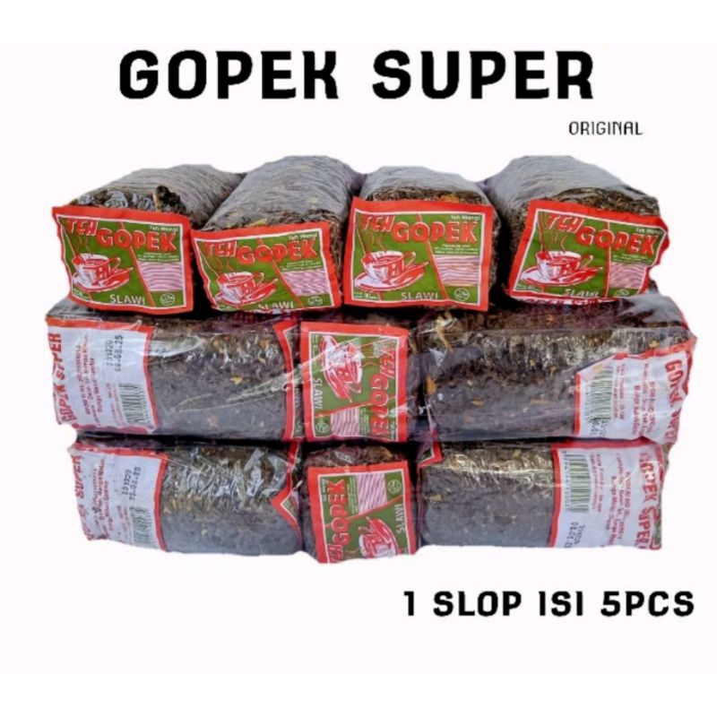 

TEH GOPEK SUPER KACA ONS (1Pak 90gr x 5 pak ) Teh Super Kaca / Teh Gopek Hijau Super / Teh Gopek Slawi / Teh Slawi Teh Gopek Spesial / Teh Sepet campuran teh Solo / Teh Gopek Super Spesial / Teh Aroma Melati / Teh Tubruk / Teh Hijau Spesial