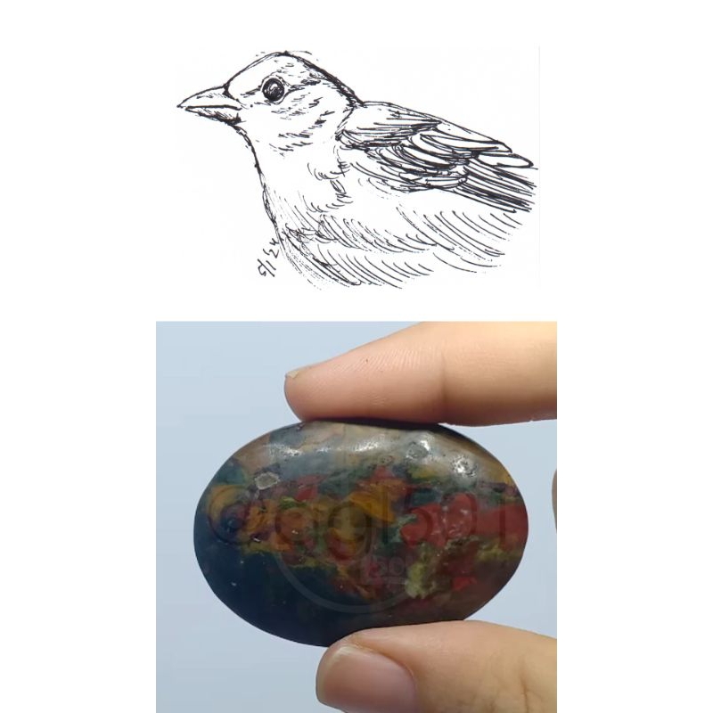 Batu Mulia Natural Agate Chalcedony 23 pancawarna klawing motif burung