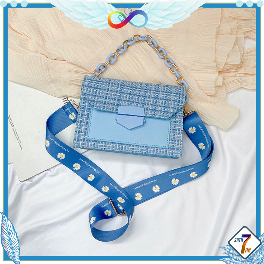 Satu7an T222 Tas Selempang Wanita Fashion Korea Style Tas Wanita Tali Rantai Silver Sling Bag PU