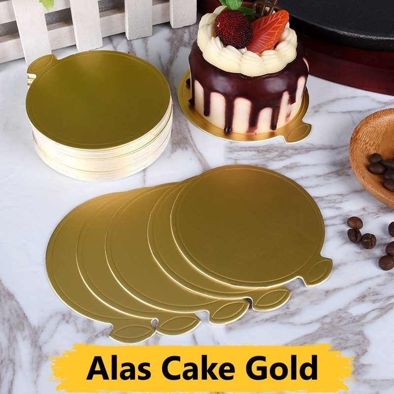 aiGooTan - ALAS CAKE GOLD BULAT - Tatakan Kue Mini Slice Cake Board Cakeboard Papan Emas Murah Medan