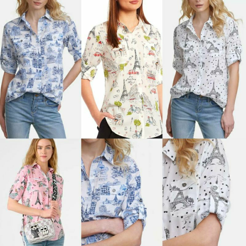 Karl Lagerfeld Women Long Sleeve Printed Blouse / Atasan Kemeja Wanita